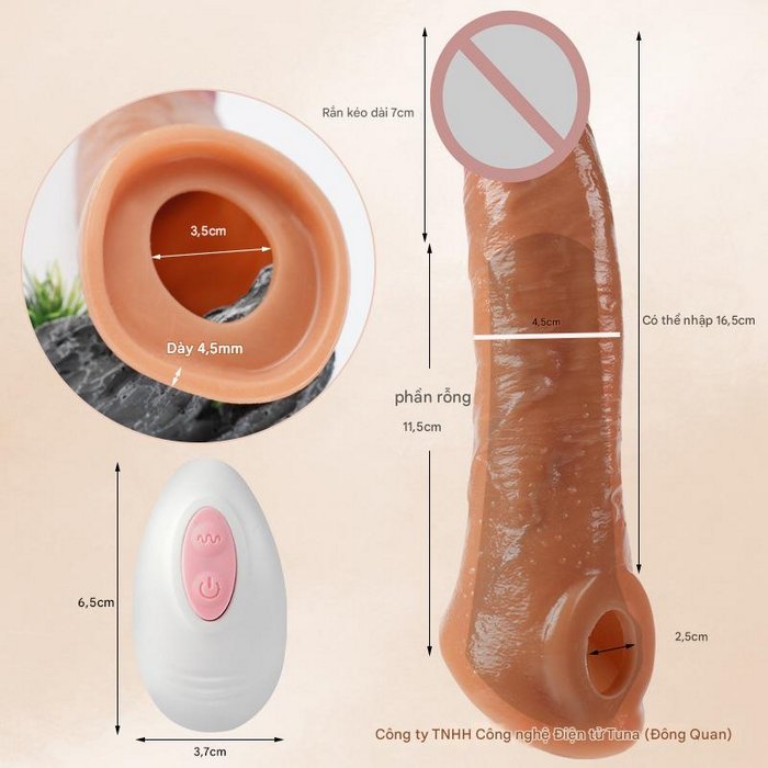 Bao đôn silicon rung ở đầu điều khiển từ xa sạc pin, đôn dài 7cm, màu da tự nhiên