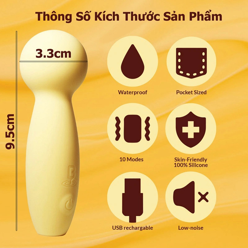 Chày rung mini silicone Blenva Bloomi thiết kế nhỏ gọn màu vàng, chuyên kích thích điểm G