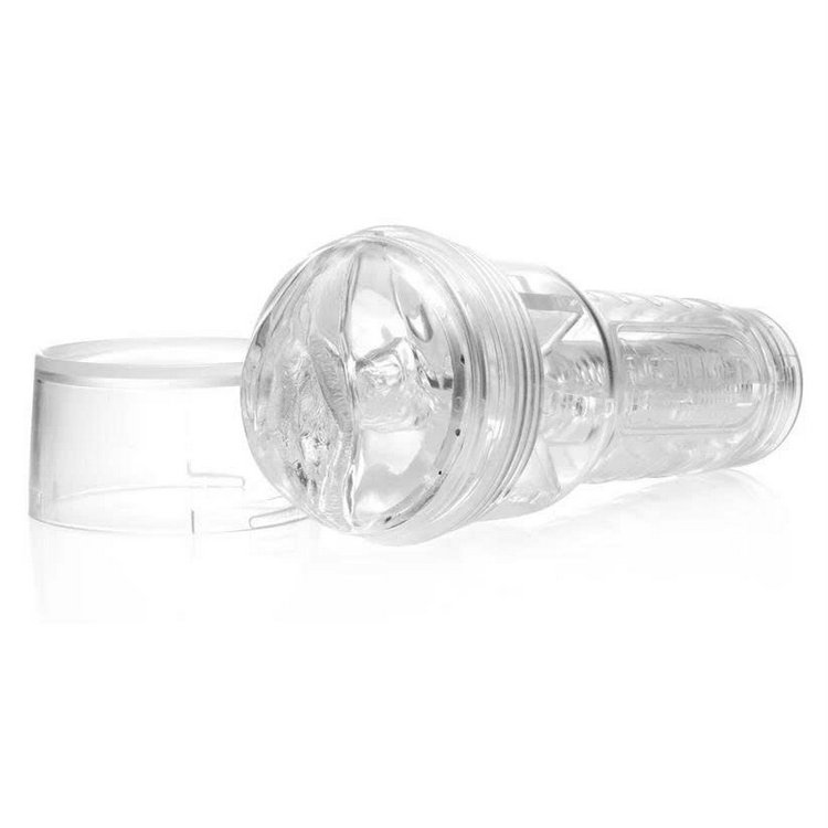 Đèn Pin Trong Suốt Ice Fleshlight nhìn từ trên cao, thể hiện toàn bộ thiết kế trong suốt và kích thước đầy đủ