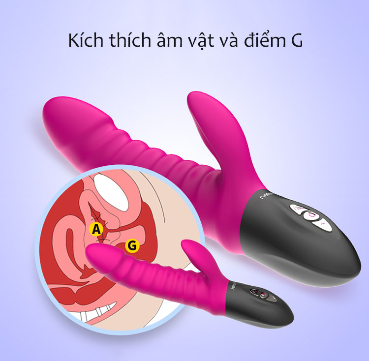 Dương vật giả Leten rung thụt có nhánh thỏ kích thích âm vật