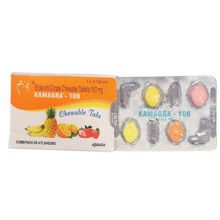 Kamagra-100 Chewable Tablets hộp 4 viên chính hãng Ajanta Pharma