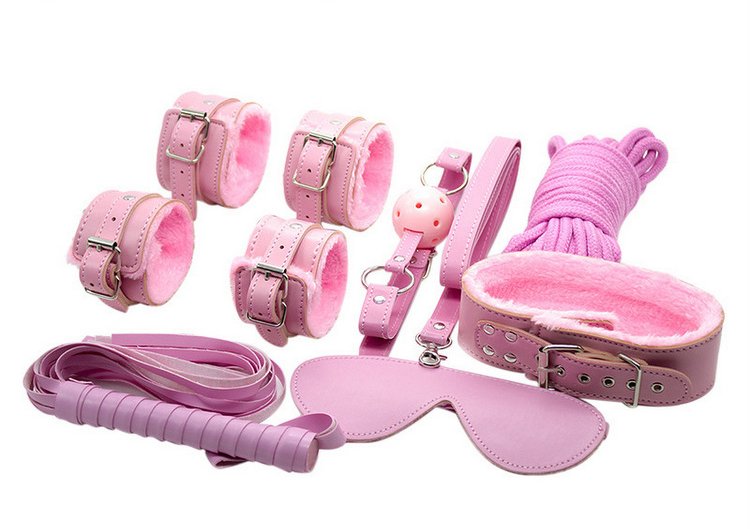 Set đồ chơi BDSM màu hồng 7 món cao cấp bằng da thật và kim loại cho cặp đôi